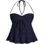 Xiaoliny Débardeur Femme Chic et Élégant Haut Court Col Halter à Lacets Été Crop Top Dentelle Style Peplum Décontracté Caraco sa