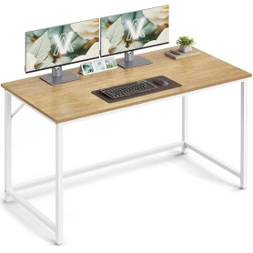 VASAGLE Bureau d'Ordinateur, Table, 60 x 120 x 76 cm, pour Bureau, Chambre, Salon, Cadre en Métal, Couleur Chêne Naturel et Blan