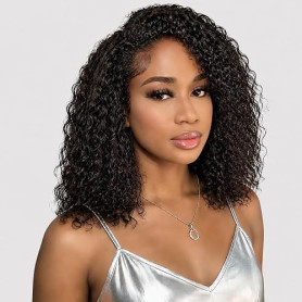 Tunfine Curly Half Wig Human Hair Water Wave Flip Over demi perruque 35cm | 200 Densité Perruque Femme Naturelle Brésilien Gluel