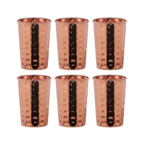 AncientImpex Lot de 6 verres martelés en cuivre pur | Capacité de 350 ml