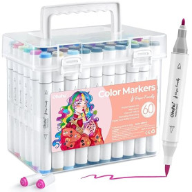 Ohuhu Marqueurs, Feutre à Eau Améliorés, 60 Couleurs Stylos Pinceaux à Double Pointe Feutre Coloriage Adulte pour Coloriage Jour