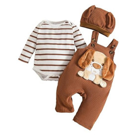 UUAISSO Bébé Garçon Vêtements Manches Longues Rayures Hauts Dinosaure Imprimé Salopette Réglable Bretelles Pantalon Tenue Ensemb
