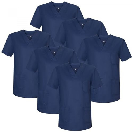Misemiya - Lot DE 6 UNITÉS - Veste SANITAIRE Unisexe Uniforme médical Tunique à col en V Scrub Top