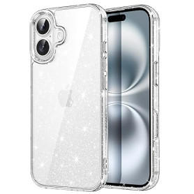 JETech Coque Pailletée pour iPhone 16, Transparent | Design Pailleté Scintillant, Étui Housse Protection Antichoc, Dos Transpare