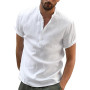 YAOBAOLE Chemise Lin Homme Manche Courte Chemise Col Mao Homme Été Casual Henley T Shirt