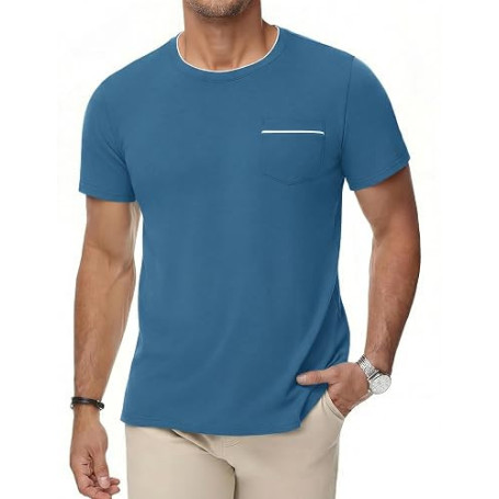 iClosam T-Shirt en Coton pour Homme, avec Poche Poitrine, Manches Courtes, Coupe Classique, col Rond, Style Business Casual
