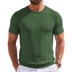 T-shirt d'été en soie glacée pour homme - Manches courtes - Maille fine - Respirant - Coupe ajustée - Col rond