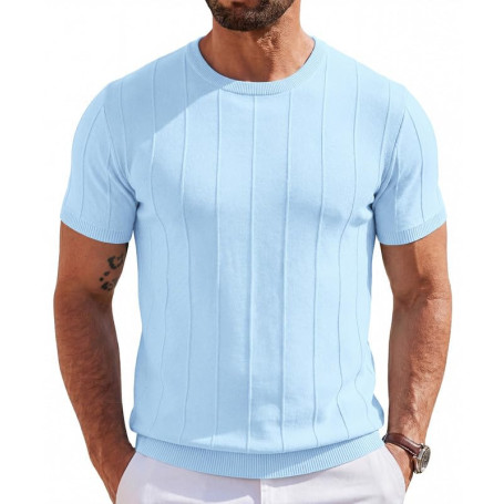 T-shirt d'été en soie glacée pour homme - Manches courtes - Maille fine - Respirant - Coupe ajustée - Col rond