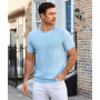 T-shirt d'été en soie glacée pour homme - Manches courtes - Maille fine - Respirant - Coupe ajustée - Col rond