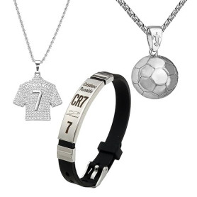 FENGCHUANG 3 Pièces Ensemble D'accessoires de Football, Bracelet C r7, Bracelet de Football pour Garçon, Pendentif Maillot, Coll