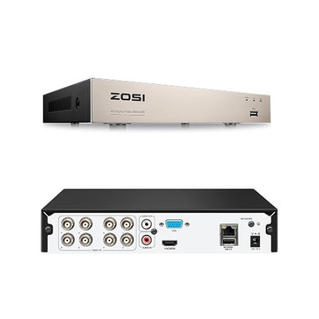 ZOSI Enregistreur DVR 8CH H.265+ 1080P, Détection Personne & Véhicule, Alerte APP Gratuite, sans Disque Dur, Enregistrement 24/7