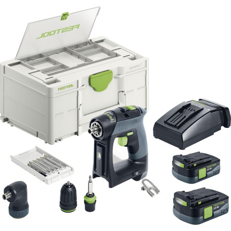 Festool Perceuse-Visseuse sans Fil CXS 12 - Coffret 2 Batteries | Moteur EC-TEC brushless, mandrin à serrage rapide, 2 vitesses,
