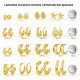 Ensemble de boucles d'oreilles créoles en or - Petites boucles d'oreilles - Cadeau fantaisie - Hypoallergéniques - Pour fête d'a