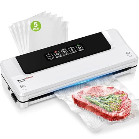 Bonsenkitchen Machine Sous Vide Alimentaire, 5 Sacs Sous Vide, VS2000 | Appareil de Mise Sous Vide Alimentaire Adapté à la Cuiss