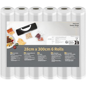 Rouleau Sous Vide Alimentaire, Sac Sous Vide Alimentaire pour L'appareil de Mise Sous Vide, 6 Rouleaux 28x300cm, Film Sous Vide