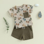Carolilly Ensemble Vêtement Bébé Garçon Enfant Eté Tracteur 2 Pièces T-Shirt à Manches Courtes + Short Tenues Nouveau-né