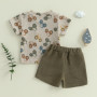 Carolilly Ensemble Vêtement Bébé Garçon Enfant Eté Tracteur 2 Pièces T-Shirt à Manches Courtes + Short Tenues Nouveau-né