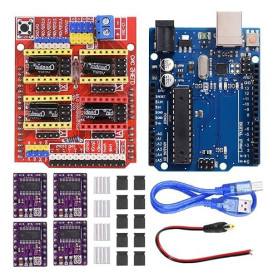 Tiardey Kit de Carte d'extension CNC Shield V3.0 avec 4 Pilotes de Moteur Pas à Pas DRV8825 et dissipateurs Thermiques, 10 Capuc
