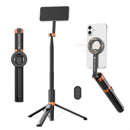 K&F CONCEPT 180cm Trépied Mag-Safe Léger, Perche Selfie Extensible Portable | Double Aimant, Trépied Vlog Aluminium à Réglage 3