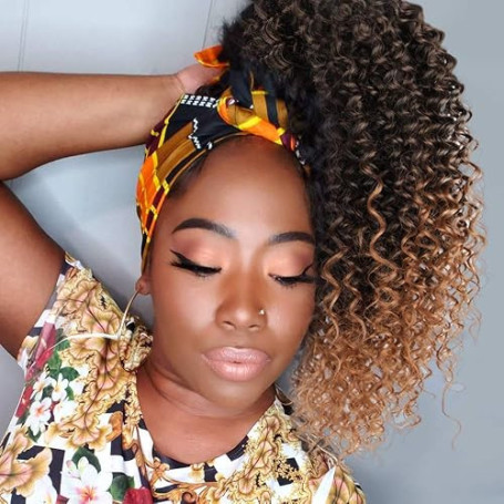 ColorfulPanda Queue de cheval Afro Kinky Curly pour femmes Ombre Blonde Marron Drawstring Ponytail Extension de cheveux synthéti