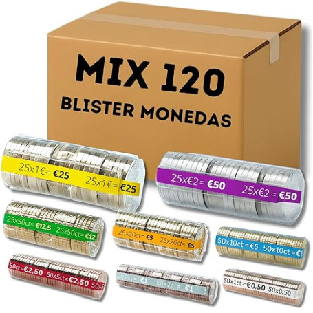 AF® Lot de 120 étuis à monnaie (8 x 15 étuis) | 15 rouleau piece de monnaie 1 euro + 15 rangement pieces de monnaie 2 euros... |
