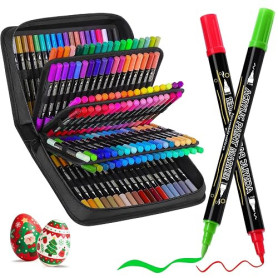 Tongfushop 144 Couleurs Feutre Acrylique, Stylo Acrylique à Double Pointe pour Coloriage Adulte, Marqueur Peinture Acrylic Marke