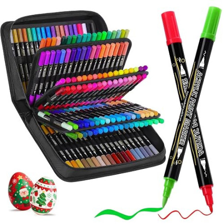 Tongfushop 144 Couleurs Feutre Acrylique, Stylo Acrylique à Double Pointe pour Coloriage Adulte, Marqueur Peinture Acrylic Marke