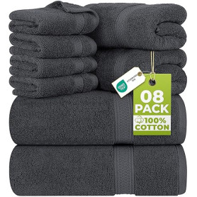 Utopia Towels - Lot de 8 Serviettes en Coton avec Crochet de Suspension – 2 Serviettes de Bain, 2 Serviettes et 4 Serviettes de