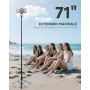 RISEOFLE 180cm Trepied Smartphone & Perche a Selfie, Trepied Telephone Portable Rétractable en Aluminium avec Télécommande sans