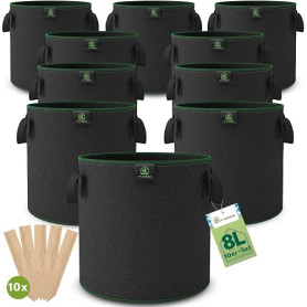 TTL Garden Lot de 10 sacs de plantation en tissu non tissé 8 l - Sacs de plantation en feutre 300 g/m² et tissu non tissé - Pour