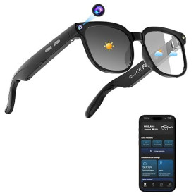 Lunettes Caméra 8 MP, Lunette Connectées avec Verres Photochromiques | Traduction en Temps Réel, Assistant IA ChatGPT, Prise en