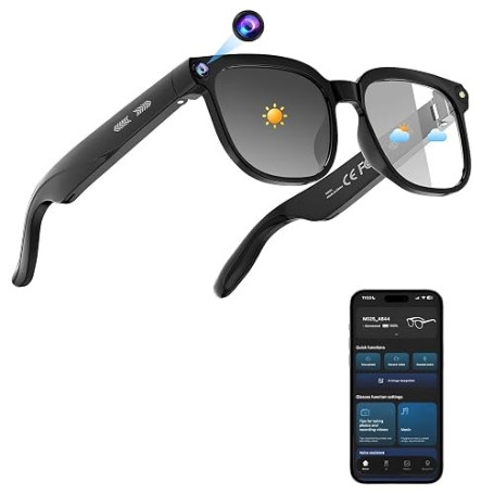 Lunettes Caméra 8 MP, Lunette Connectées avec Verres Photochromiques | Traduction en Temps Réel, Assistant IA ChatGPT, Prise en