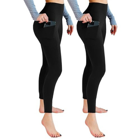 Leafigure Lot de 2 leggings de sport opaques taille haute avec poches pour entraînement, sport, yoga, course à pied | Lot de 2,