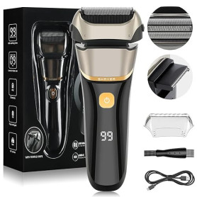 AOOWU Rasoir Électrique Pour Homme, Rasoir Électrique Rasage à Sec Et Humide, Ipx6 Étanche Recharge De Type C Rasoir À Grille Sa