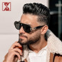 SHEEN KELLY Lunettes de soleil carrées polarisées rétro pour hommes, monture métallique surdimensionnée à dessus plat