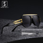 SHEEN KELLY Lunettes de soleil carrées polarisées rétro pour hommes, monture métallique surdimensionnée à dessus plat