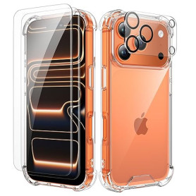 ORETECH 4 en 1 Coque pour iPhone 17 Pro 6,3 Pouces, Transparent | avec 2 Verre Trempé et 1 Caméra Protecteur, Antichoc Antirayur