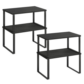 SONGMICS Étagère de Cuisine, Lot de 4, Organisateur, Porte-épices | Empilable, extensible, en Métal, Bois d’Ingénierie, Noir d'E