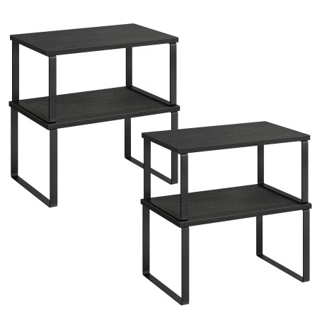SONGMICS Étagère de Cuisine, Lot de 4, Organisateur, Porte-épices | Empilable, extensible, en Métal, Bois d’Ingénierie, Noir d'E