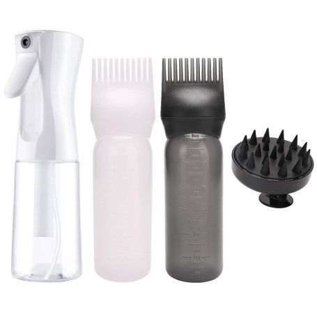 JOYOLA Lot de 4 Applicateur Huile Cheveux, Hair Oil Applicator avec Peigne Brosse Massage, Hair Dye Brush Bottle, Brumisateur, O