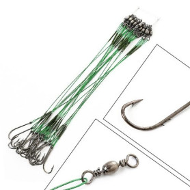 Lot de 20 hameçons de pêche avec bas de ligne en acier - 20 cm - Vert - Crochets de pêche en acier au carbone - Résistants à la