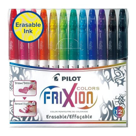 Pilot - 12 FriXion Colors - Feutres de Dessin et de Coloriage à Encre Thermosensible Effaçable - Ultra lavable - Couleurs assort