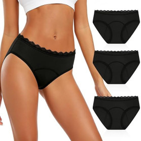 Anpro Lot de 3 Culotte Menstruelle Absorbante, Lavable Coton Menstruation pour règles, Post-Partum, récupération