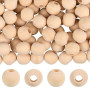 PONABEADIY Lot de 100 perles en Bois Naturel pour Macramé 15mm avec Grands Trous Rondes en Bois Blanc Antique Brut Lisses pour l