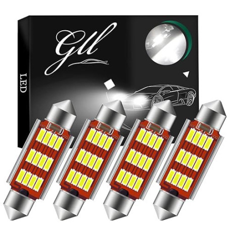 GLL Ampoule LED C5W 41mm 6418 Navette 12V 24V pour Plafonnier de Voiture | 4Pcs 4014 12SMD 400LM 6500K Éclairage intérieur voitu