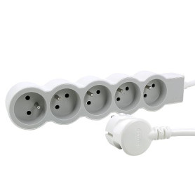 LEGRAND | Rallonge Multiprise Extra-Plate, 5 Prises 2P+T Avec Terre, Cordon 1.5m Blanc Et Gris Clair, 1 Prise À 90° Pour Chargeu