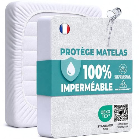 Protège Matelas 180x200 cm Alèse Impermeable Drap Housse en Coton et Microfibre Protection Lit pour Adulte et Bebe Alaise pour I