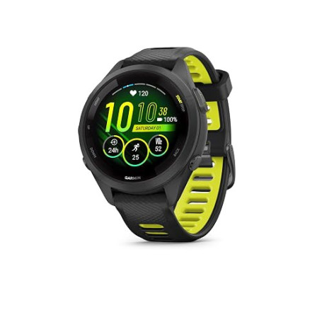 Garmin Forerunner 265S, Montre GPS de Running AMOLED, Noir/Jaune, 42mm | Montre légère AMOLED, autonomie jusqu'à 24 heures en mo