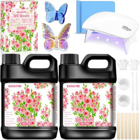 BARAKYEG 500g Résine UV,Avec Lampe,Résine UV Transparente,Resine UV pour Bijoux,Resines Epoxy UV Resine,Résines Époxy Cristal Cl