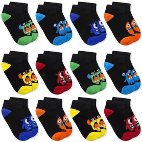 Geyuwoz 12 paires de Chaussettes pour enfants de sport Chaussettes de sneakers en coton Coloré pour enfants 4-12 ans Unisexe | U